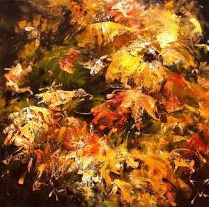 Abstract bloemen schilderij acrylverf Joke Vingerhoed