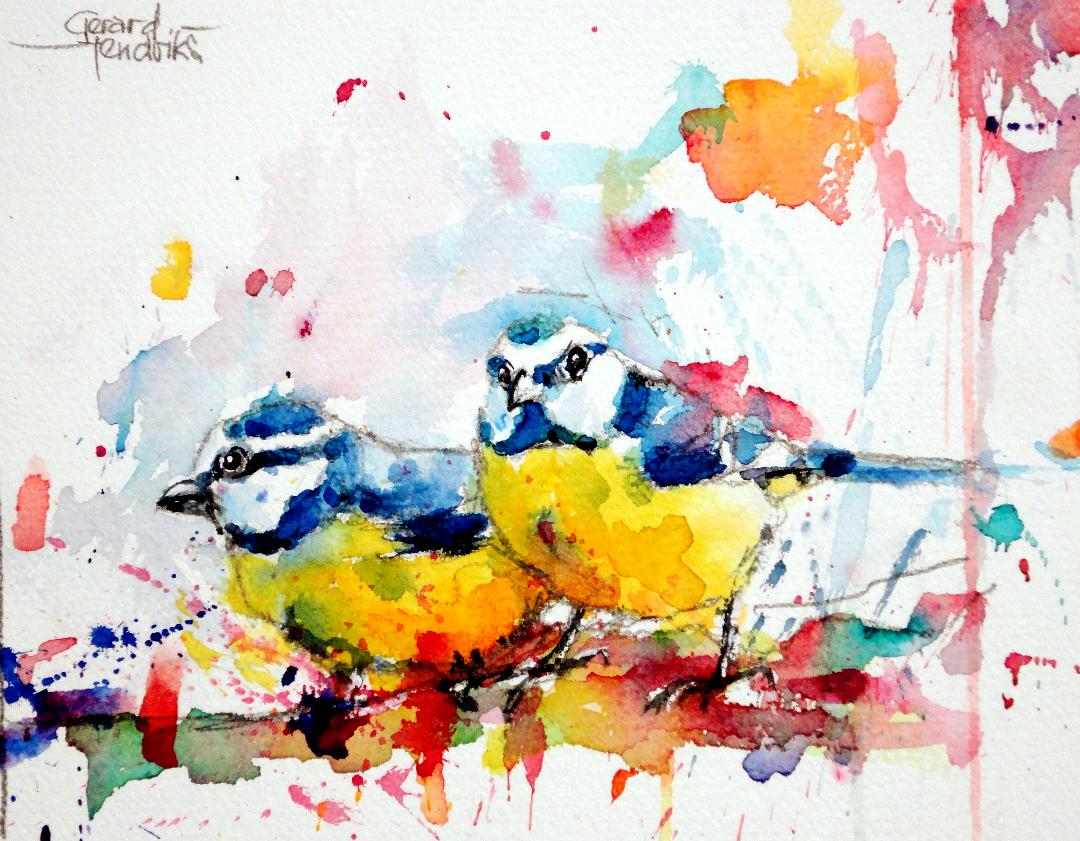 expressionisme aquarel wildlife tafereel
