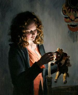 tafereel van vrouw bij kaarslicht