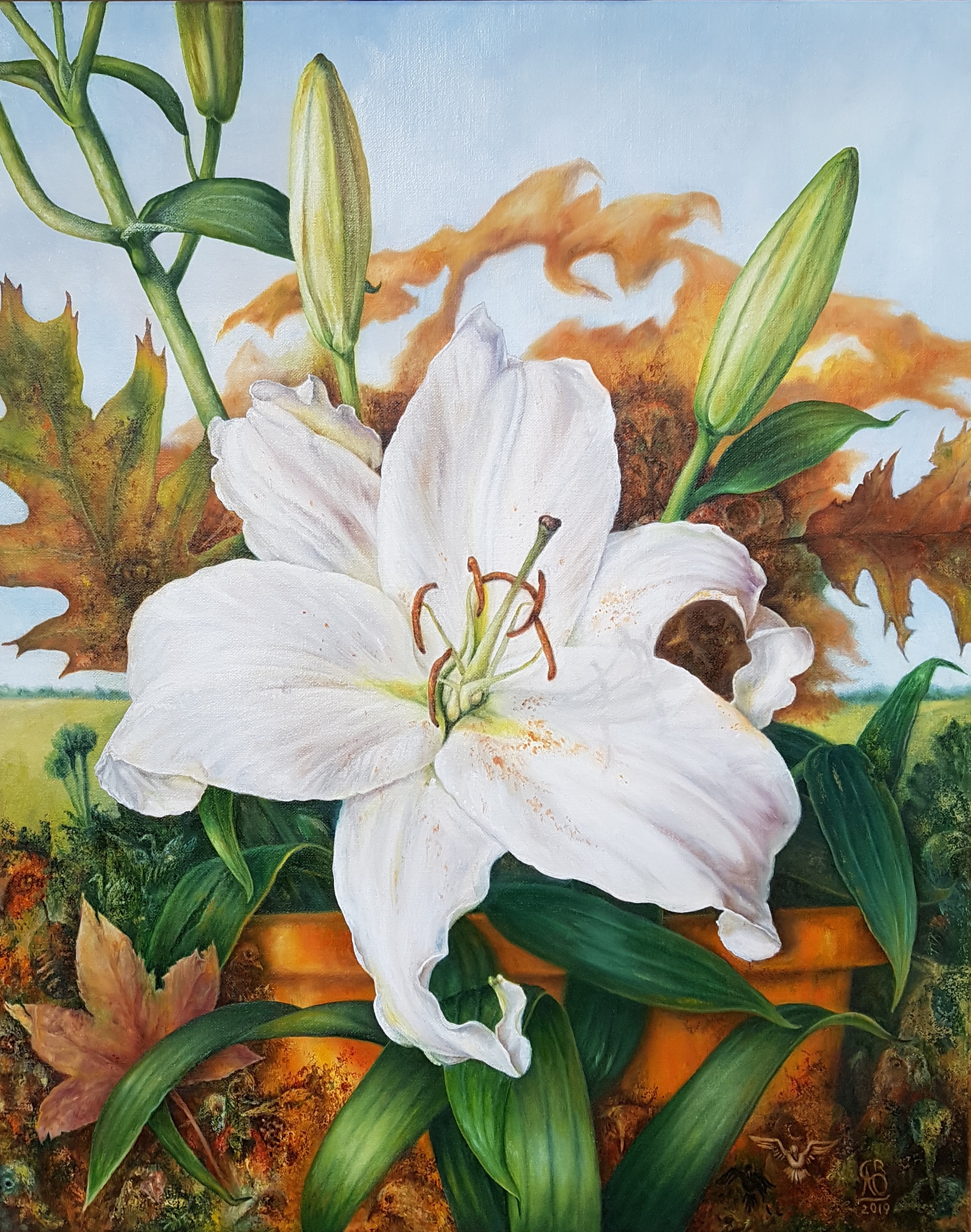 witte bloem olieverf schilderij caroline Verschoor
